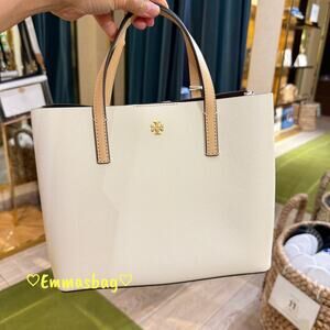 Tory Burch Blake Small Tote 175948 $380 Warm White/Classic Cuoio Pebbled Leather